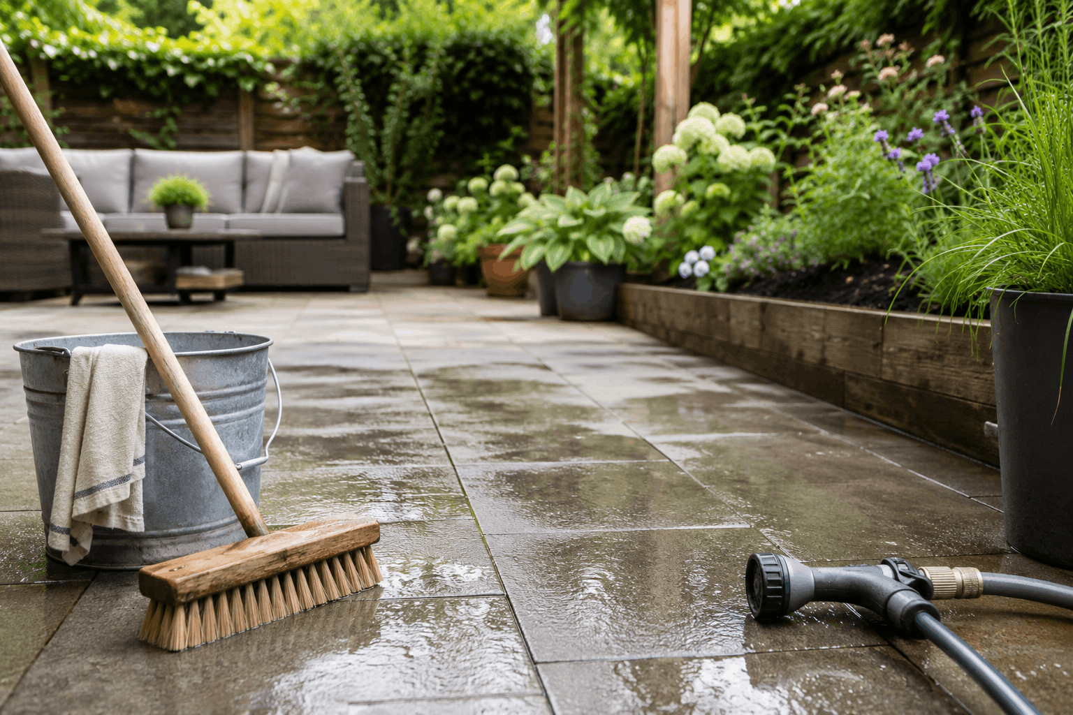 terras schoonmaken
